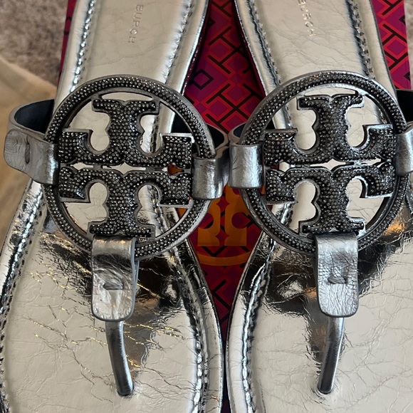 Tory Burch Miller Pave Metallic Leather Sandals - Picture 3 of 11